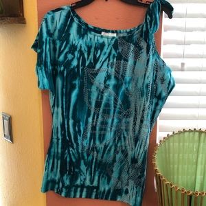 Open Shoulder One Sleeved Tie Dye Shirt